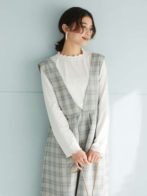 Web限定 2点セットツイルジャンスカ ハイネックリブインナー ブラック チェック Green Parks グリーンパークス のレディースワンピース 15l0h0100 ファッション通販のstripe Club