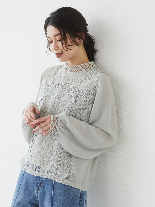 Elencare Due レース シフォンブラウス オフホワイト ブラック ピンク ミント Green Parks グリーンパークス のシャツ ブラウス 6p11l0a0800 ファッション通販のstripe Club