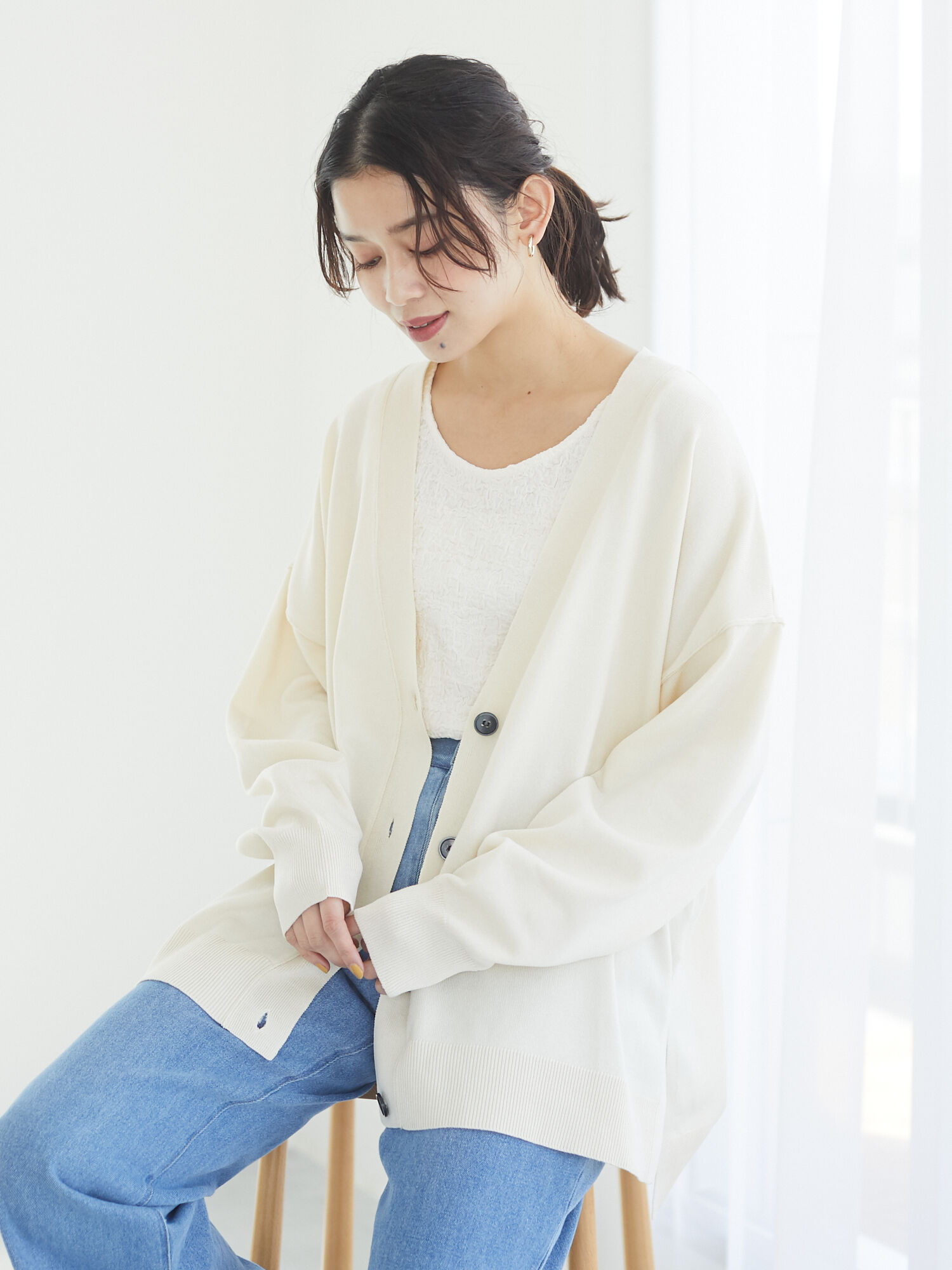 TAN / タン | 2019AW | デザイン ニットカーディガン | F | オフ