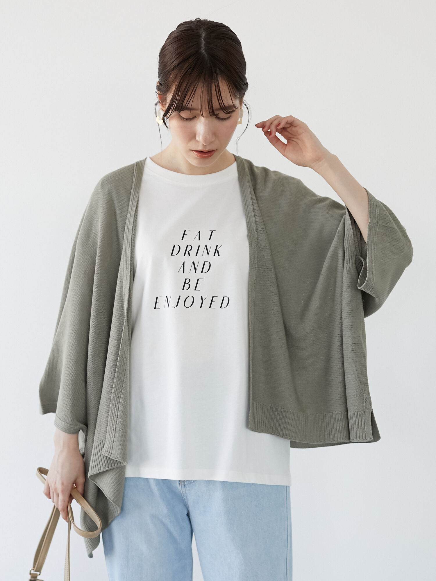 ドルマンショートニットカーデ ブラック グレーベージュ カーキ Green Parks グリーンパークス のレディースカーディガン 6a12l2d0300 ファッション通販のstripe Club