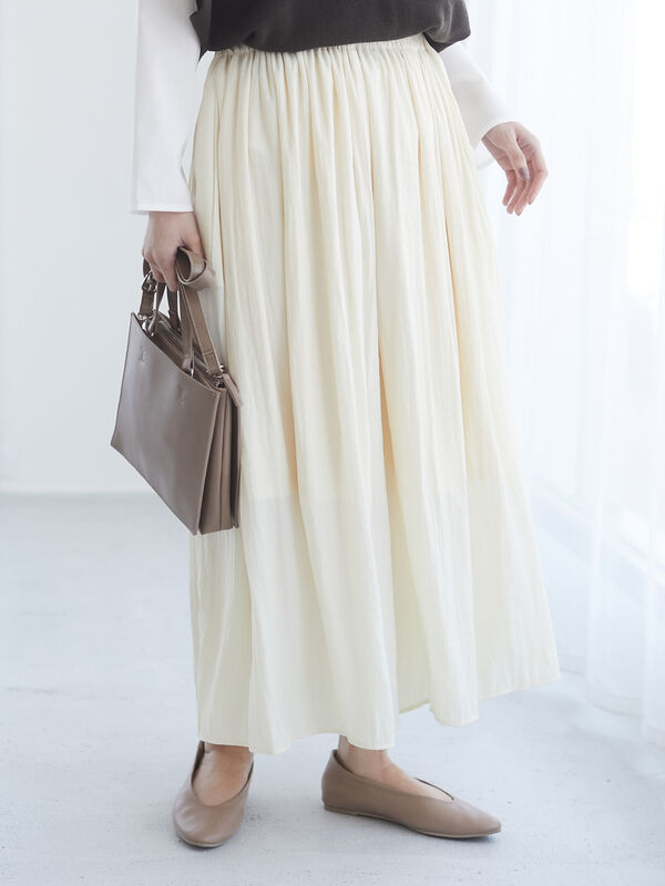 Web限定 裾ゴム付 スカート見えギャザーワイドパンツ アイボリー Green Parks グリーンパークス のレディースパンツ 15l0f0400 ファッション通販のstripe Club