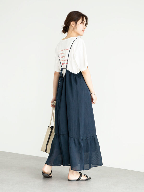 Web限定 ウエストゴムプリーツティアードキャミワンピース ブラック ネイビー Green Parks グリーンパークス のレディースワンピース 15l0h0500 ファッション通販のstripe Club