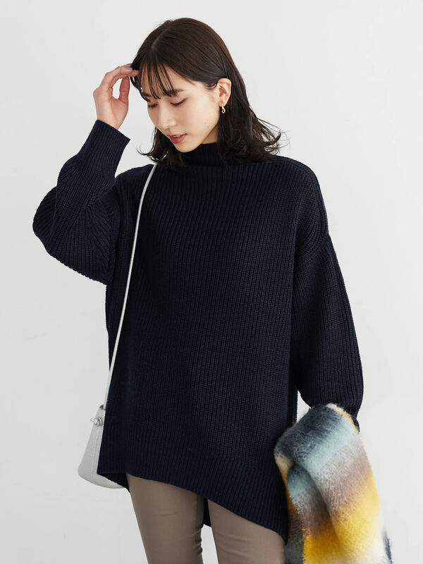 新着商品 レディース ニットチュニック ネイビー 新品 送料無料 - チュニック