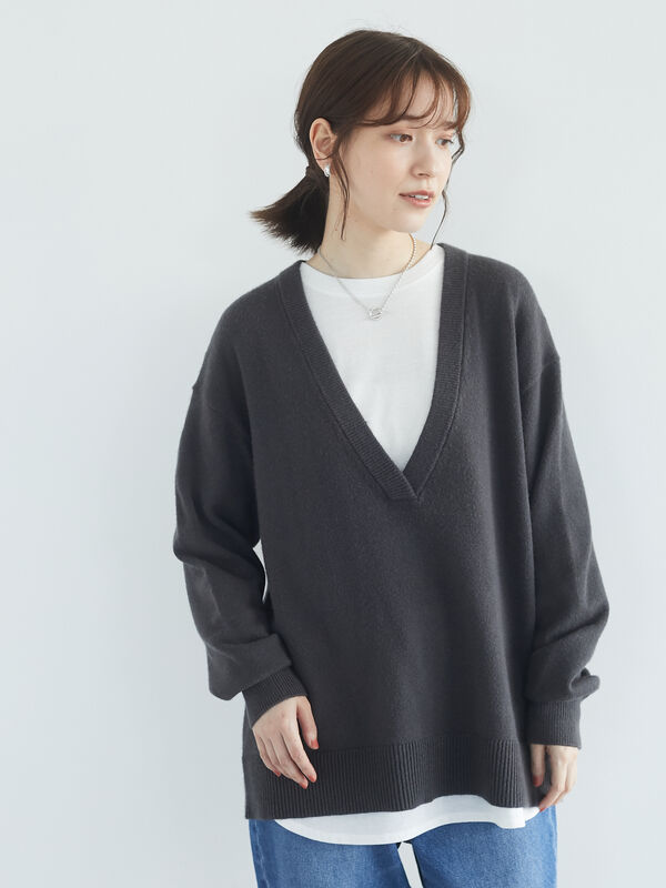 アウトレット 深vネックニットプルオーバー アイボリー チャコールグレー オレンジ モカ グリーン パープル Green Parks グリーンパークス のレディースニット セーター 6a17l2c00 ファッション通販のstripe Club