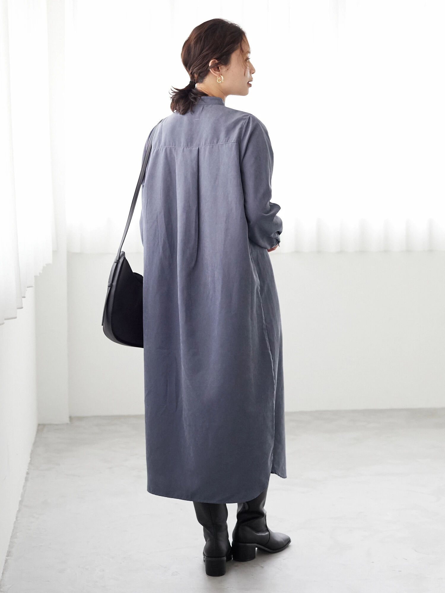 アウトレット】・ELENCARE DUEバンドカラーシャツワンピース 