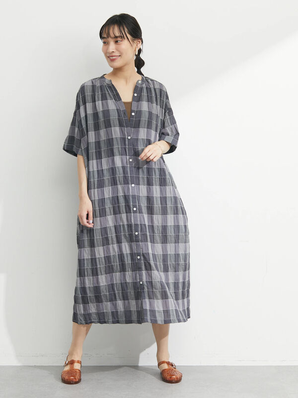 アウトレット インド綿チェックワンピース グレー ベージュ Green Parks グリーンパークス のレディースワンピース 6a26l0h0100 ファッション通販のstripe Club