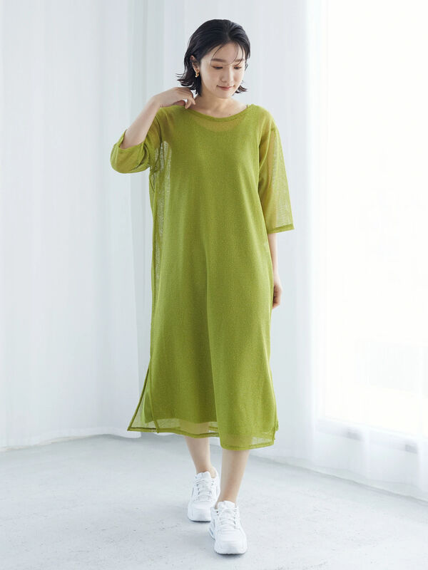 Set2点 メッシュワンピース ブラック ベージュ グリーン Green Parks グリーンパークス のレディースワンピース 6a26l1h00 ファッション通販のstripe Club