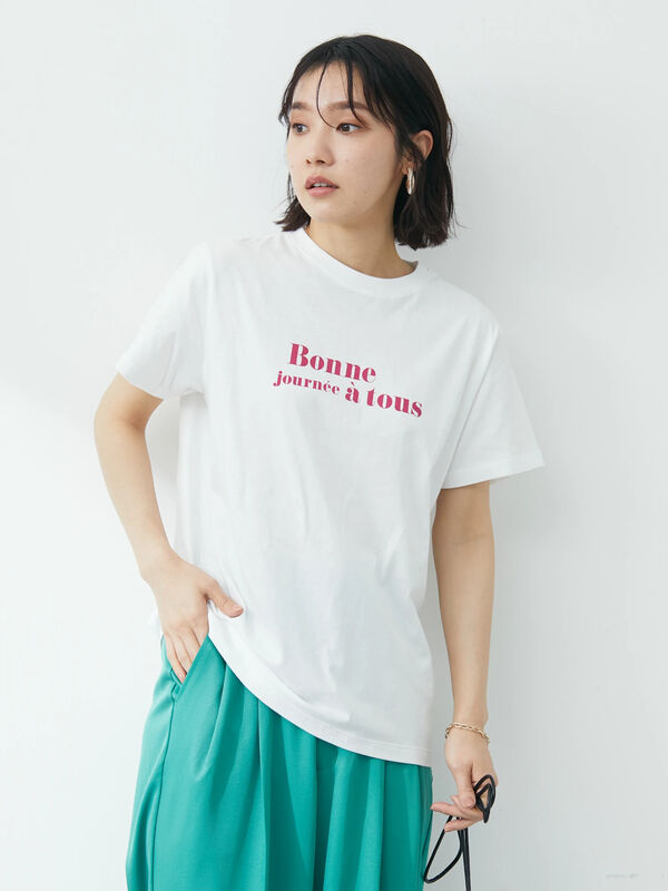 古着 可愛いフォント系2段半袖tシャツ オフホワイト ブラウン グリーン Green Parks グリーンパークス のレディースtシャツ 6a26l1c1000 ファッション通販のstripe Club