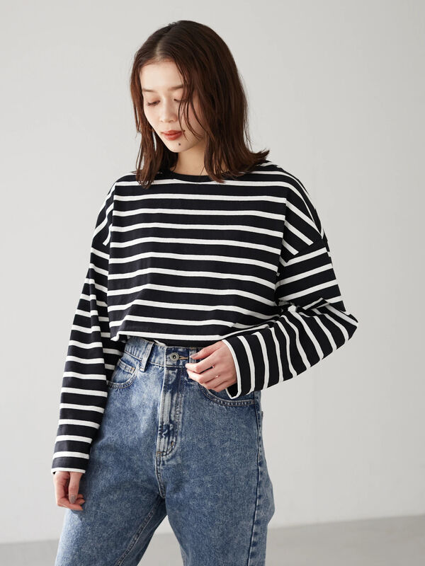 Petit Fleur ボーダーロンt オフホワイト ブラック イエロー パープル Green Parks グリーンパークス のレディースtシャツ 6p21l1c1700 ファッション通販のstripe Club