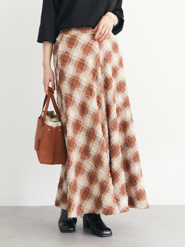 1970sスカート1970s bias check jacquard maxi skirt