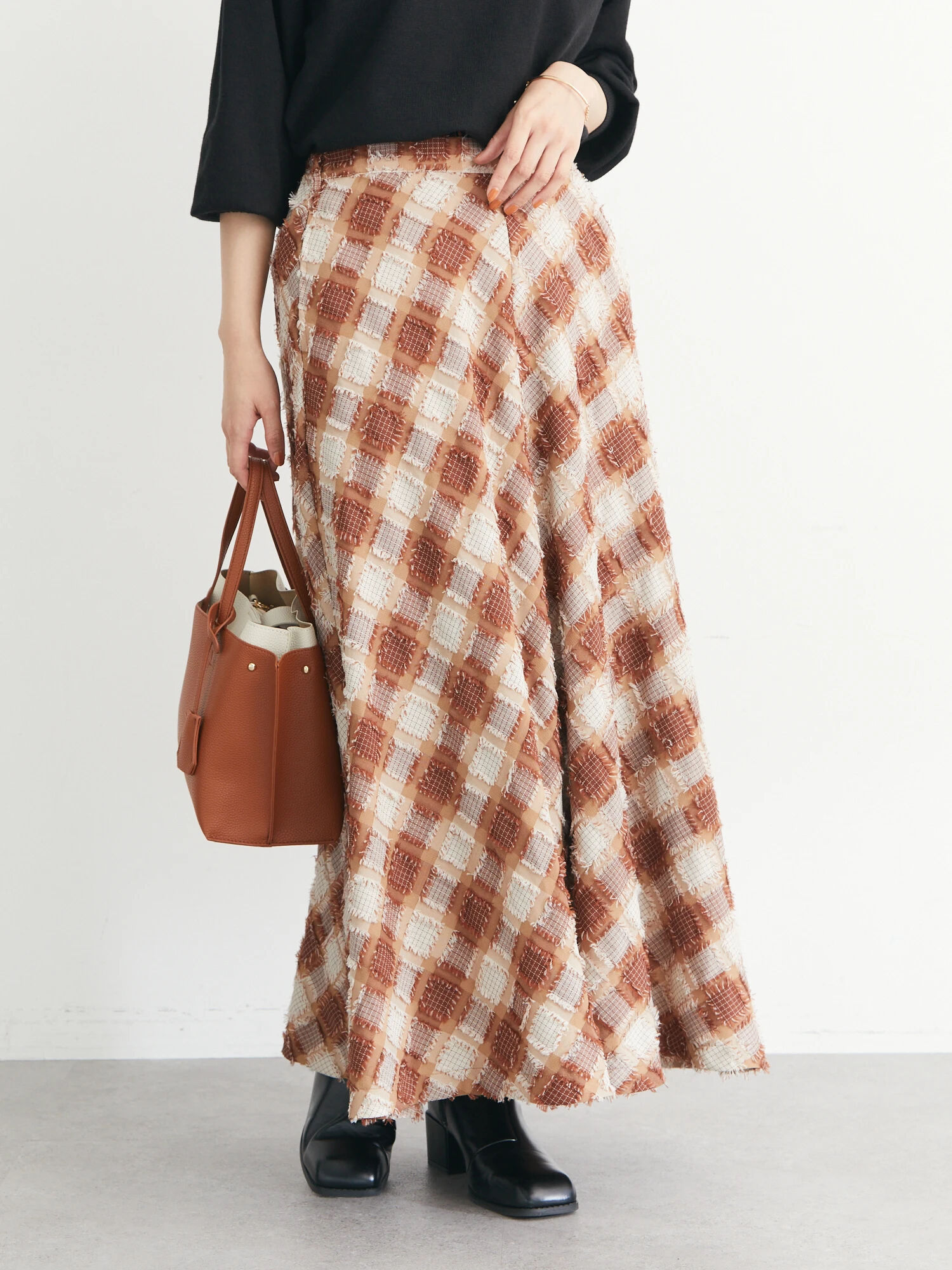 スカート1970s bias check jacquard maxi skirt