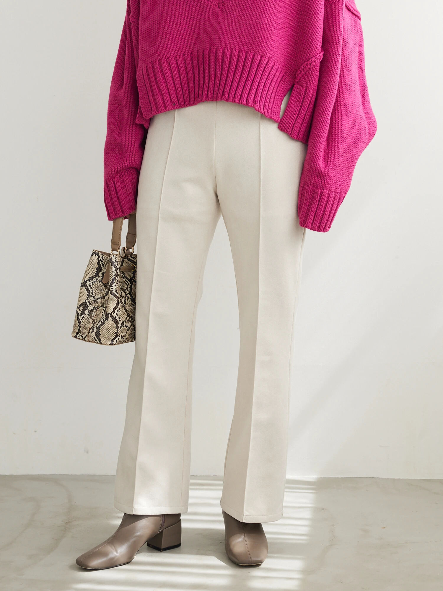 Bright Pink Textured High Waist Flare Pants