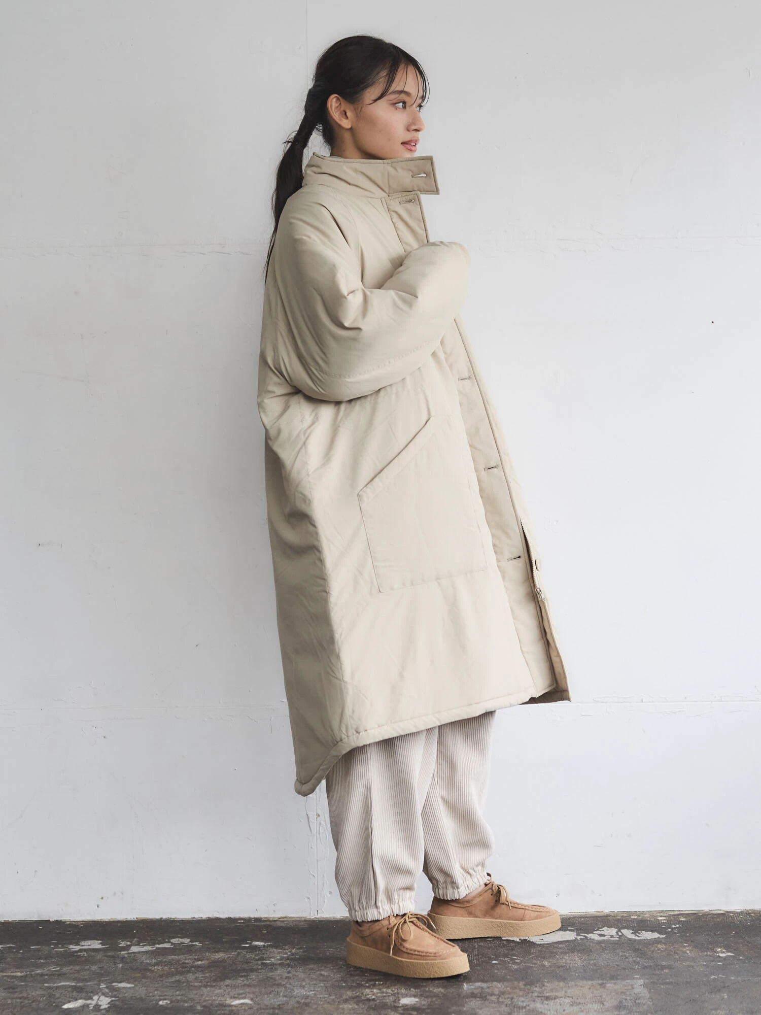 アウトレット】【古着】・Petit Fleur ナカワタロングコート（ブラック 