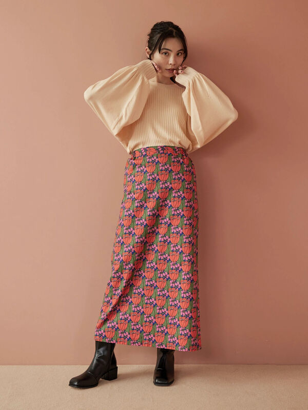 アウトレット】□SS LIBERTYpt TudorTulip SKIRT（ピンク/レッド