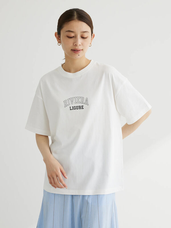 アウトレット】小さめカレッジボックスTシャツ（オフホワイト/ブラウン