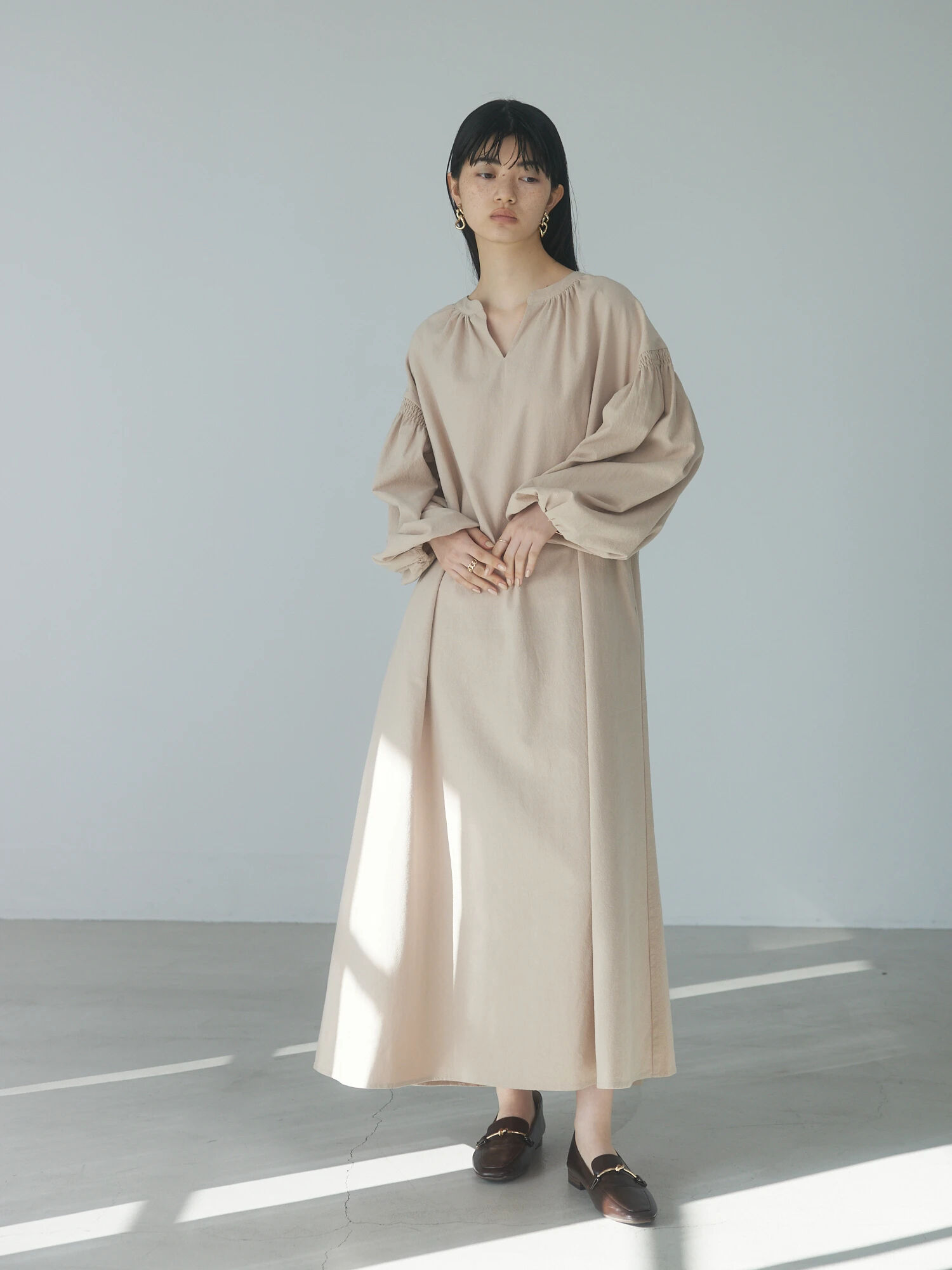 【BASERANGE】21AW CLAIR DRESS マキシ五分袖ワンピース