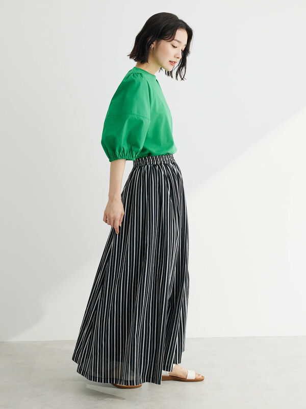 ELENCARE DUE ドビーストライプスカート（ブラック/ベージュ） / Green