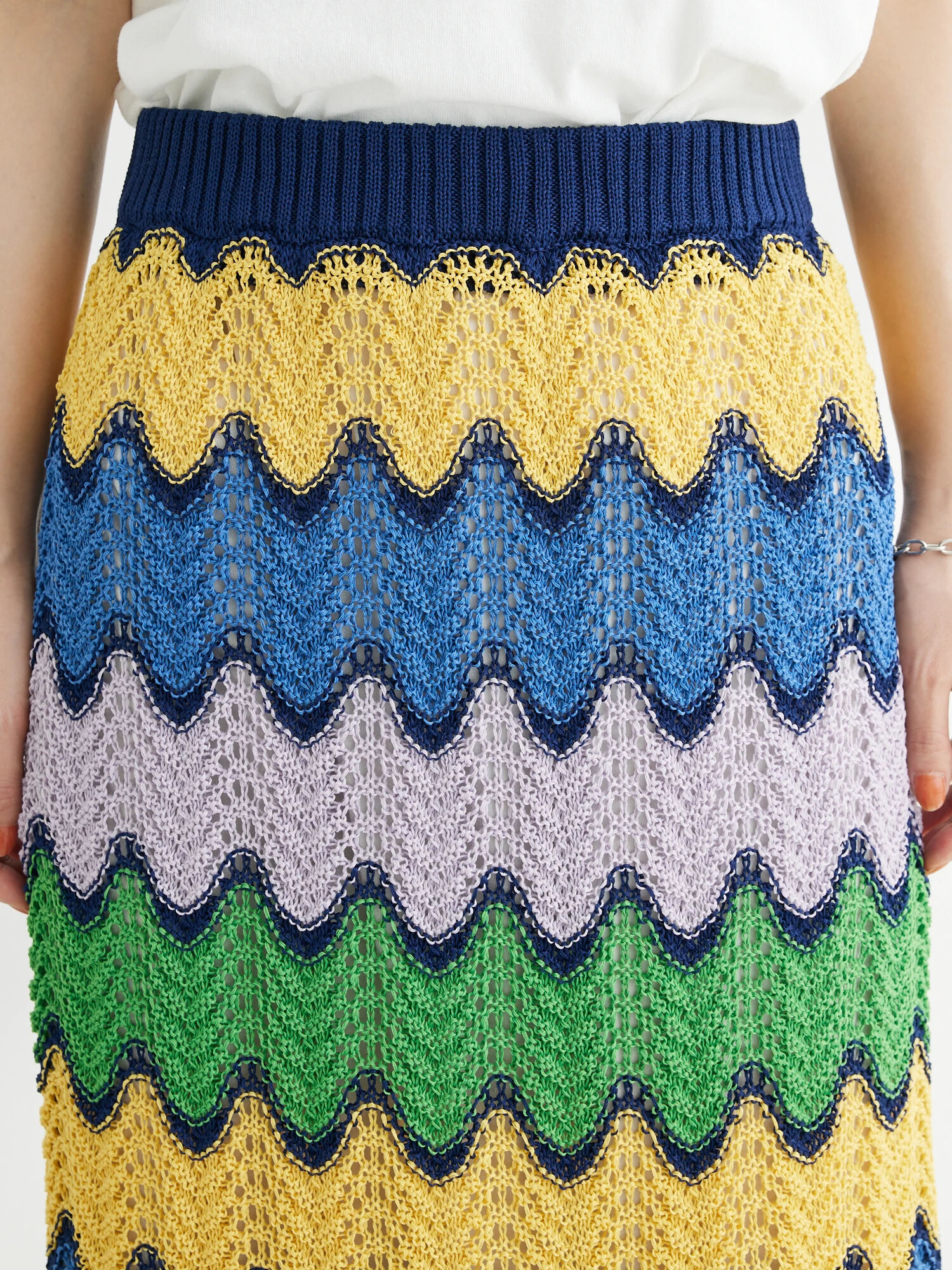 透かし編みマルチボーダースカート（レッド/ブルー） / Green Parks