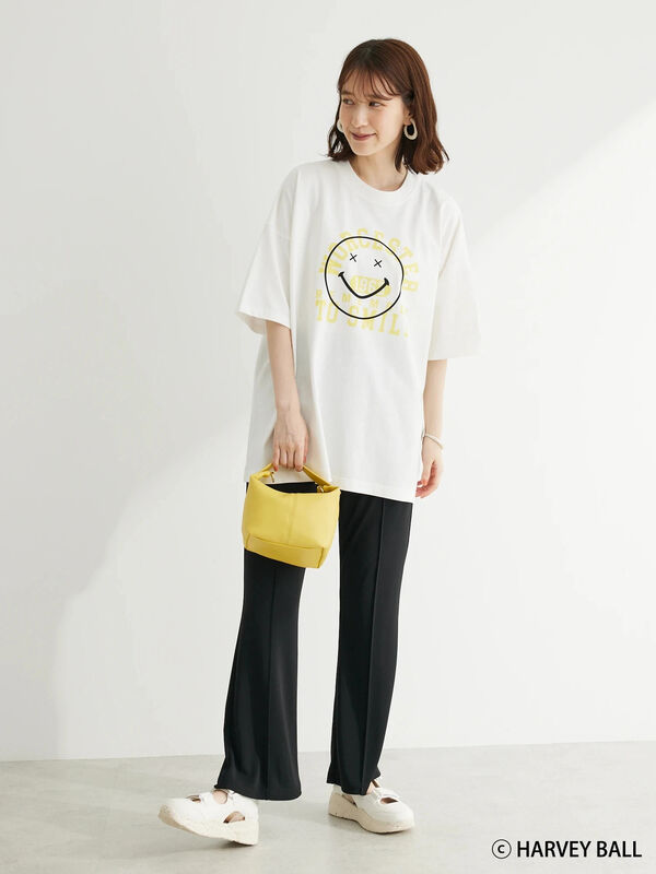Smiley Face/スマイルロゴBigTシャツ（ホワイト/チャコールグレー 