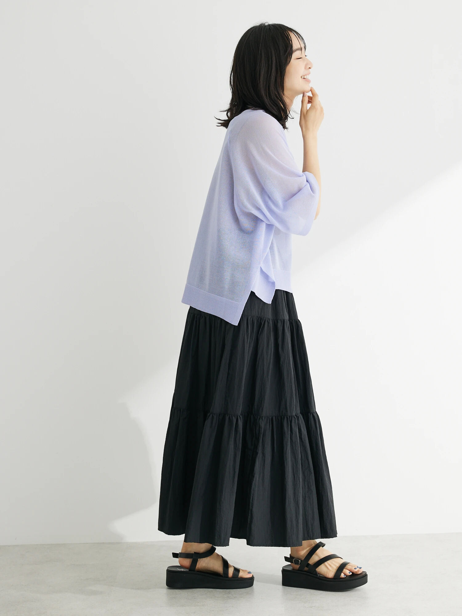 iirot イロット Pleats Sheer Knit_Navy シアーニット-