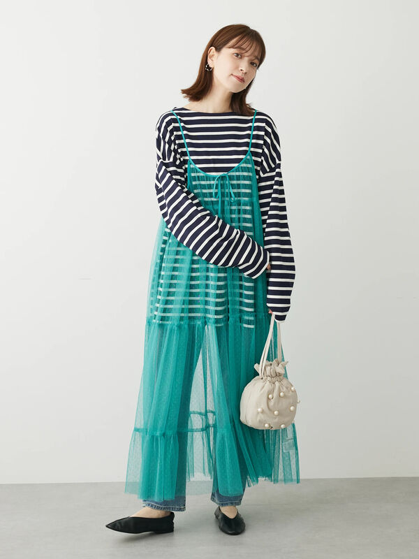 【todayful】Piping Stripe Gown チャコールグレー36