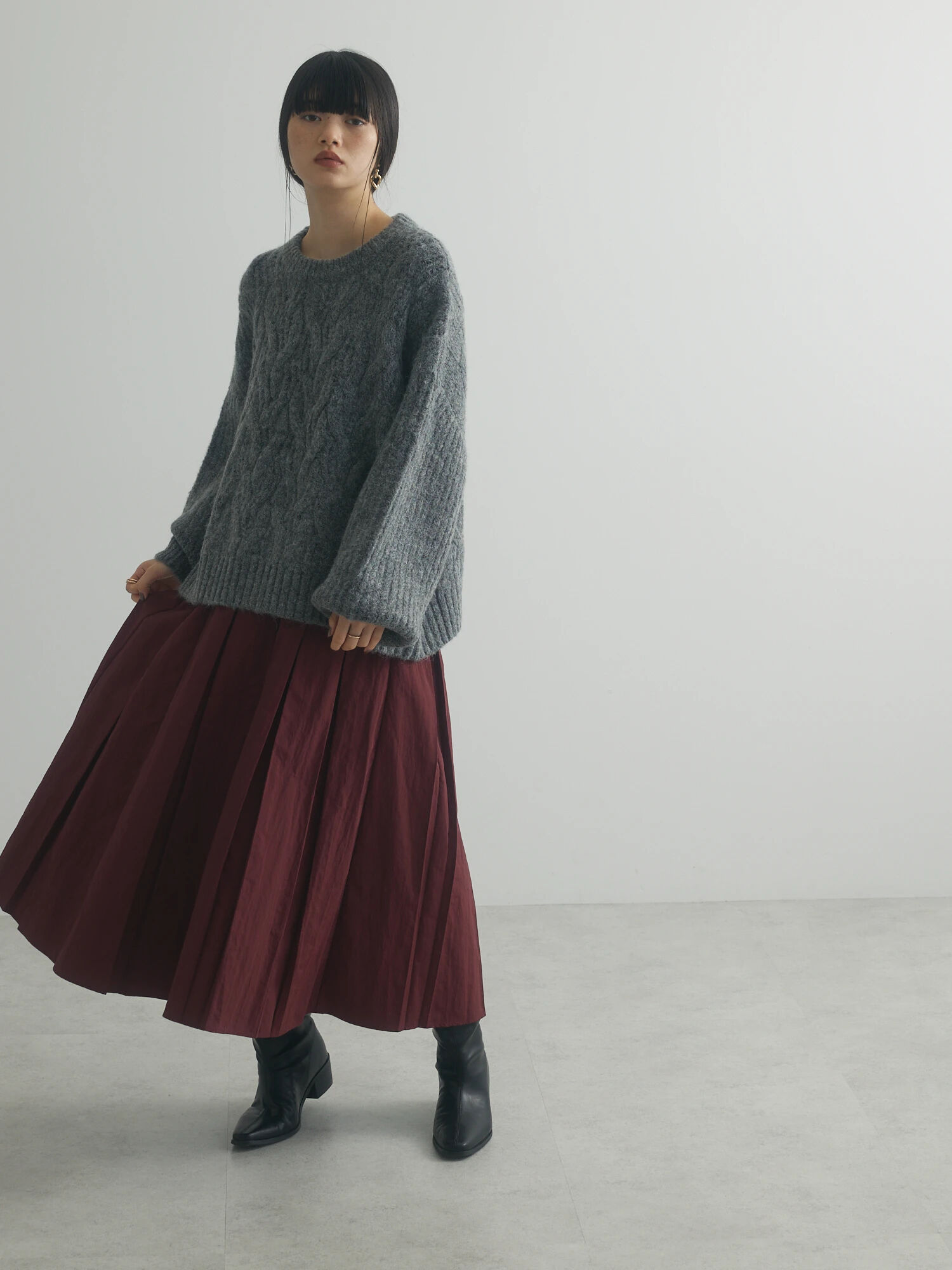 NKNIT ンニット 22AW アルパカ混 ウール ケーブルニットセーター