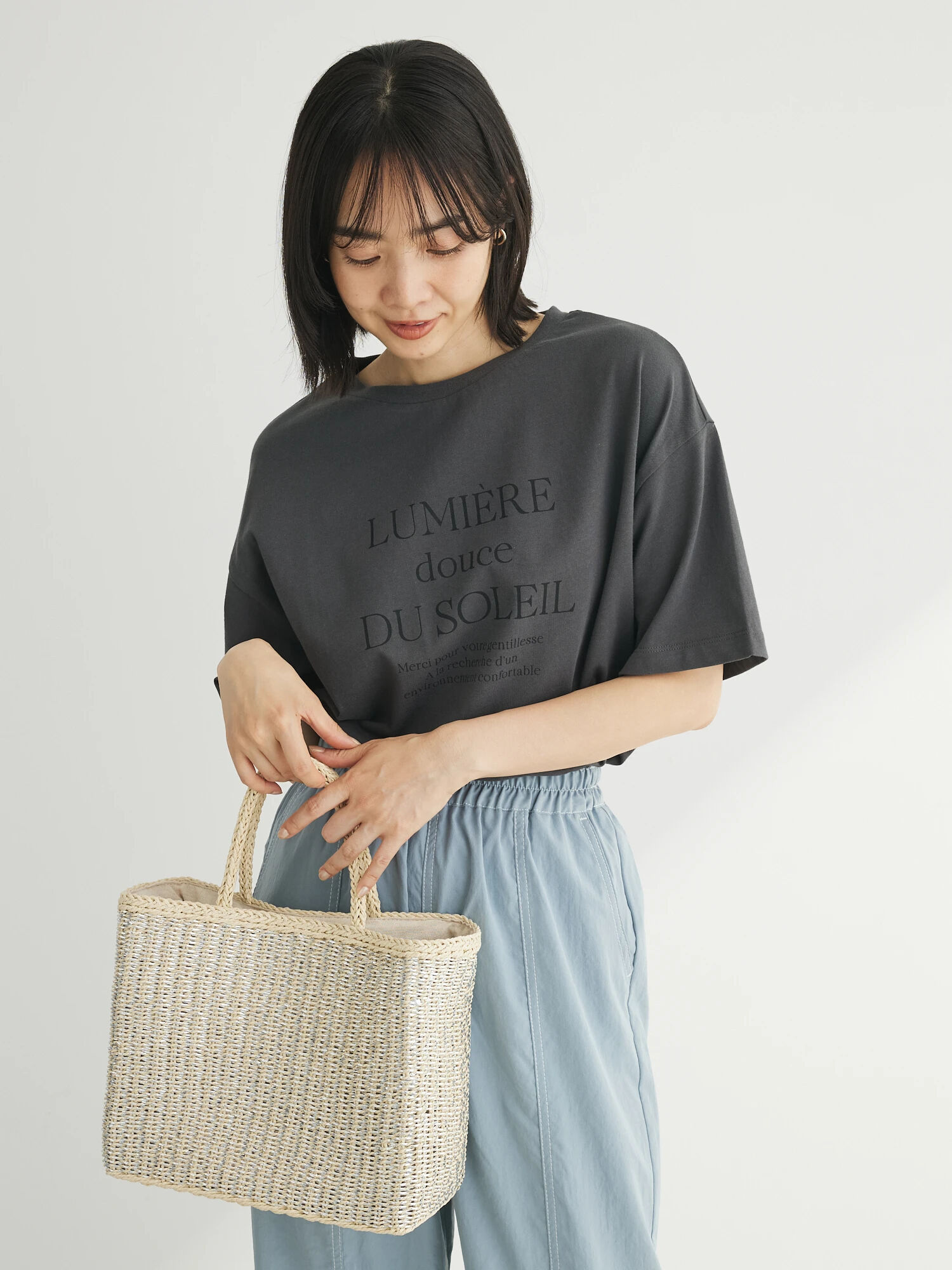 フェミニンロゴボックスTシャツ（オフホワイト/グレー/ミント/ライト 