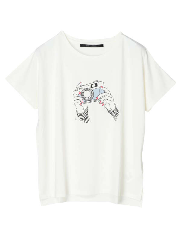 アウトレット 10周年カメライラストtee オフホワイト ブラック ベージュ Yecca Vecca イェッカヴェッカ のレディースカットソー 7a02l1c0400 ファッション通販のstripe Club