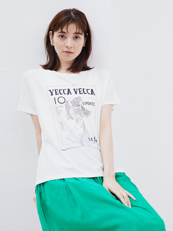 10周年イラストtee オフホワイト ブラック Yecca Vecca イェッカヴェッカ のレディースカットソー 7a02l1c00 ファッション通販のstripe Club