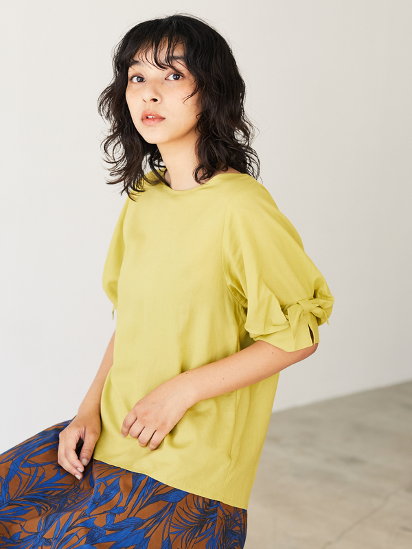 アウトレット レーヨン麻袖リボンブラウス ホワイト ブラウン イエロー ラベンダー Yecca Vecca イェッカヴェッカ のレディースシャツ ブラウス 7a06l0a10 ファッション通販のstripe Club