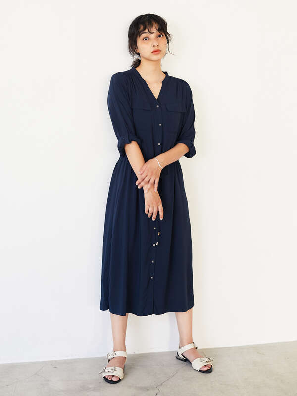 アウトレット レーヨンローン2way袖シャツワンピース グリーン カーキ ネイビー エクリュ Yecca Vecca イェッカヴェッカ のレディースワンピース 7a06l0h00 ファッション通販のstripe Club