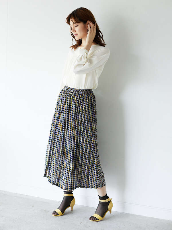 アウトレット 幾何学柄プリーツスカート サックスブルー パープル Yecca Vecca イェッカヴェッカ のレディーススカート 7a03l0l0600 ファッション通販のstripe Club