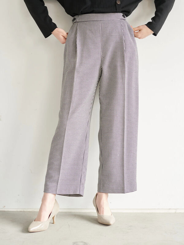 アウトレット チェック柄ワイドストレートパンツ ハウンドトゥース チェック Yecca Vecca イェッカヴェッカ のレディースパンツ 7a11l0f0230 ファッション通販のstripe Club