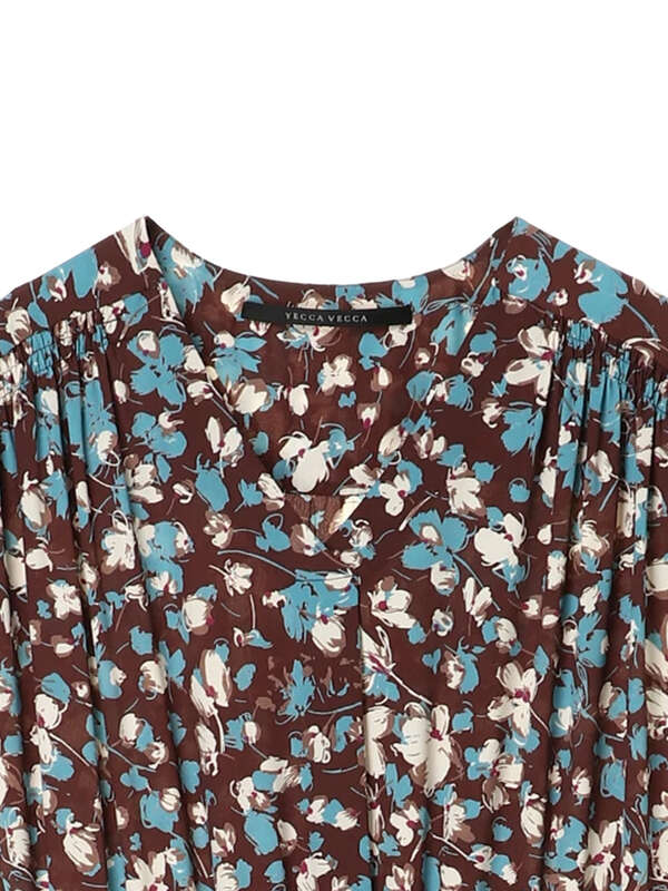 アウトレット P 花柄ギャザーワンピース アイボリー ブラウン ネイビー Yecca Vecca イェッカヴェッカ のレディースワンピース 7a11l0h0840 ファッション通販のstripe Club