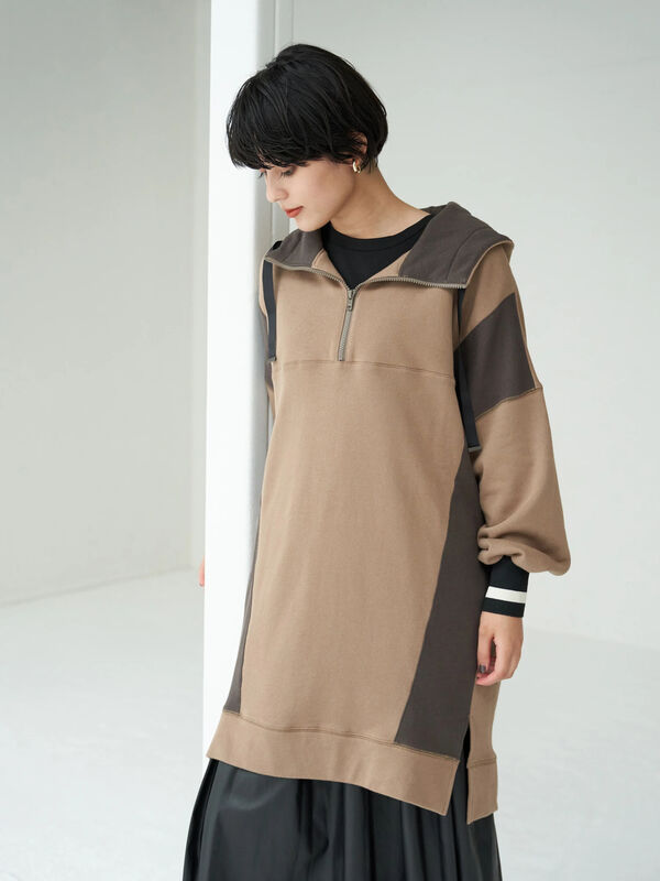 P Zipフーディースウェットワンピース ブラック ダークベージュ Yecca Vecca イェッカヴェッカ のレディースワンピース 7b13l1h0340 ファッション通販のstripe Club