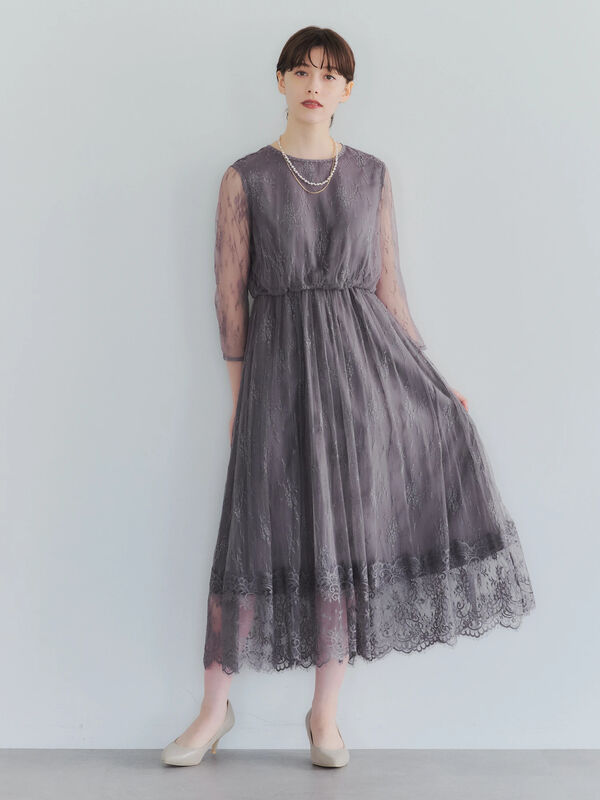 Ca チュールレースロングドレス グレー ブラック グリーン Yecca Vecca イェッカヴェッカ のレディースワンピース 7p13l0h00 ファッション通販のstripe Club