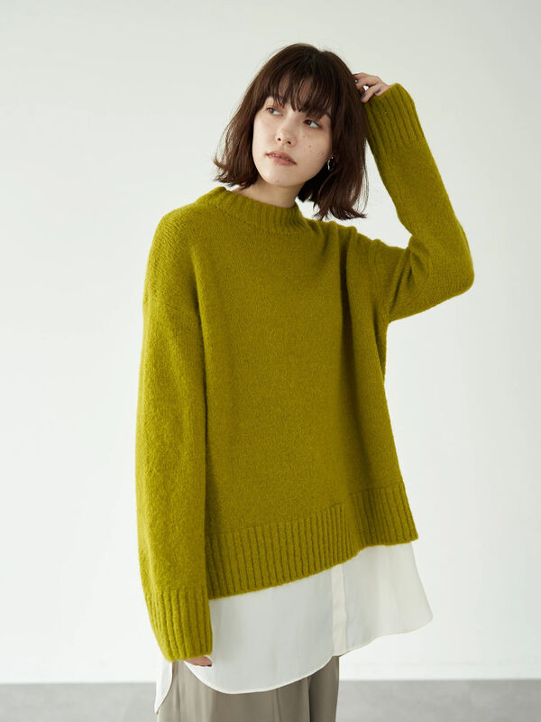 アウトレット シャツレイヤードロングニット ブラック ライトベージュ ライムグリーン Yecca Vecca イェッカヴェッカ のレディース ニット セーター 7a17l2c1400 ファッション通販のstripe Club