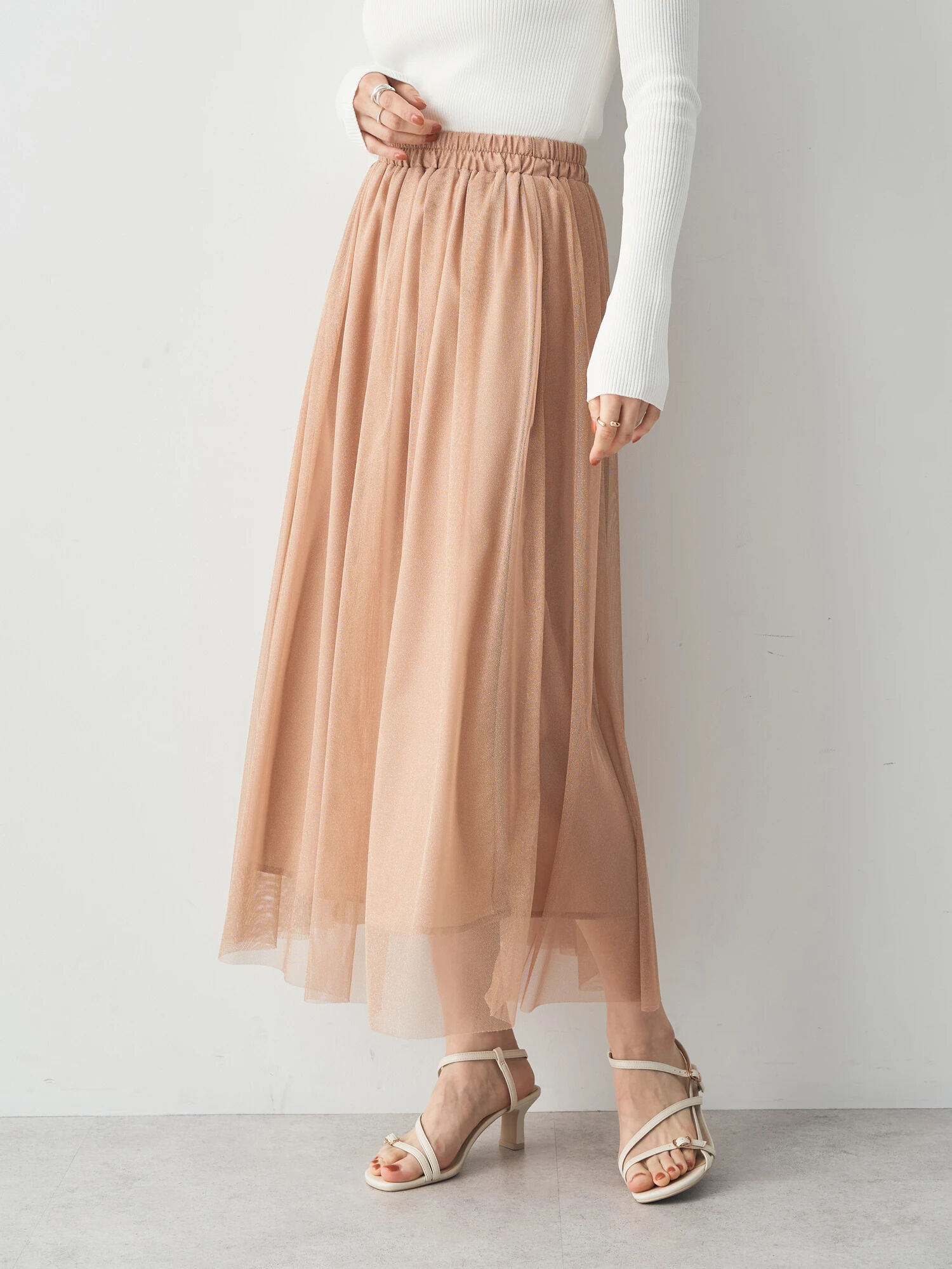 ラメチュールギャザースカート（ライトグレー/ブルー/ピンクベージュ  