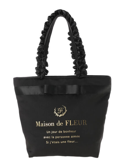Maison de FLEUR(メゾンドフルール) |ブランドロゴフリルハンドルトートMバッグ(ブラック)
