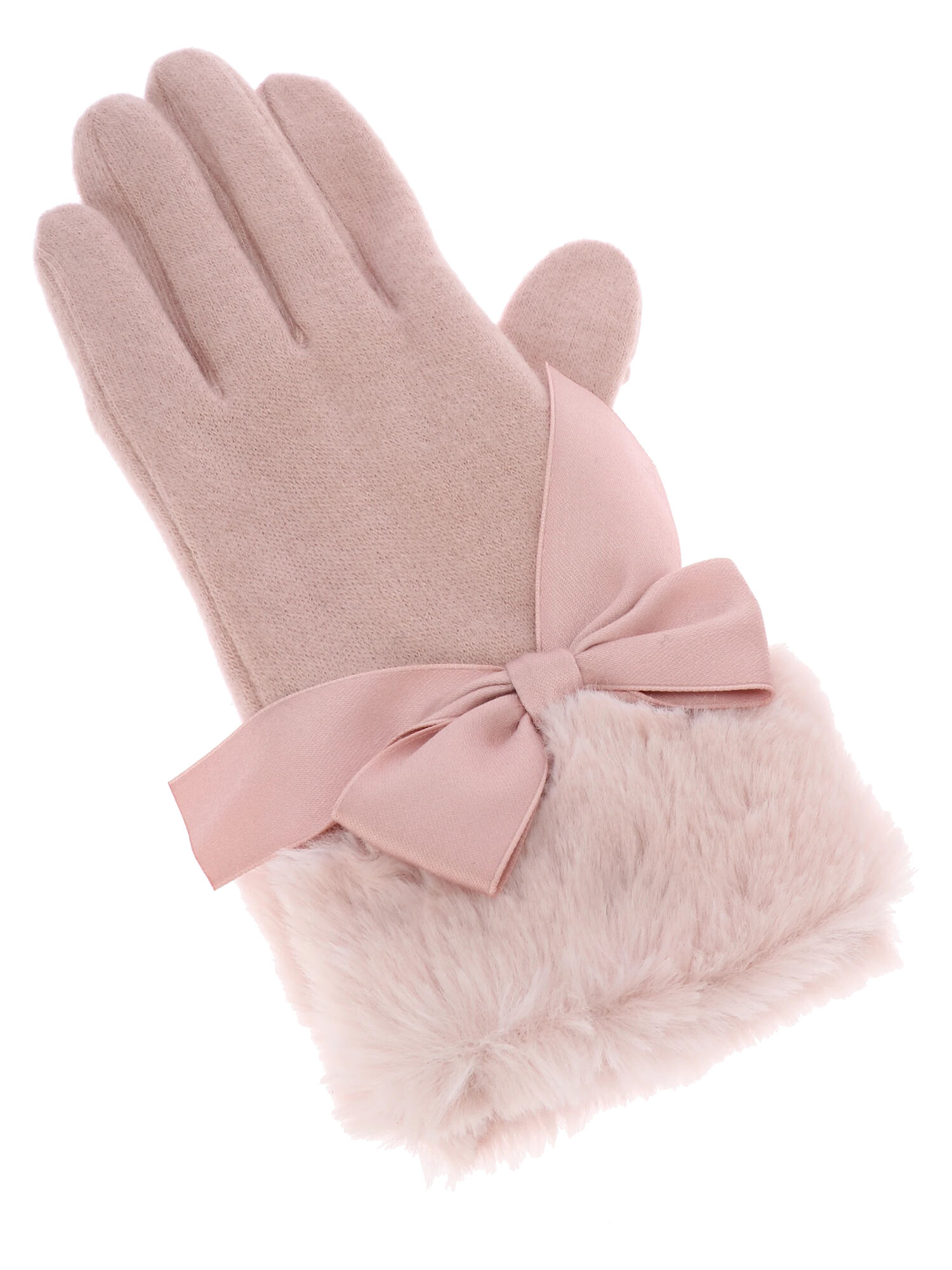 1年保証』 ♡メゾンドフルール♡ファーリボングローブ♡手袋♡ピンク 