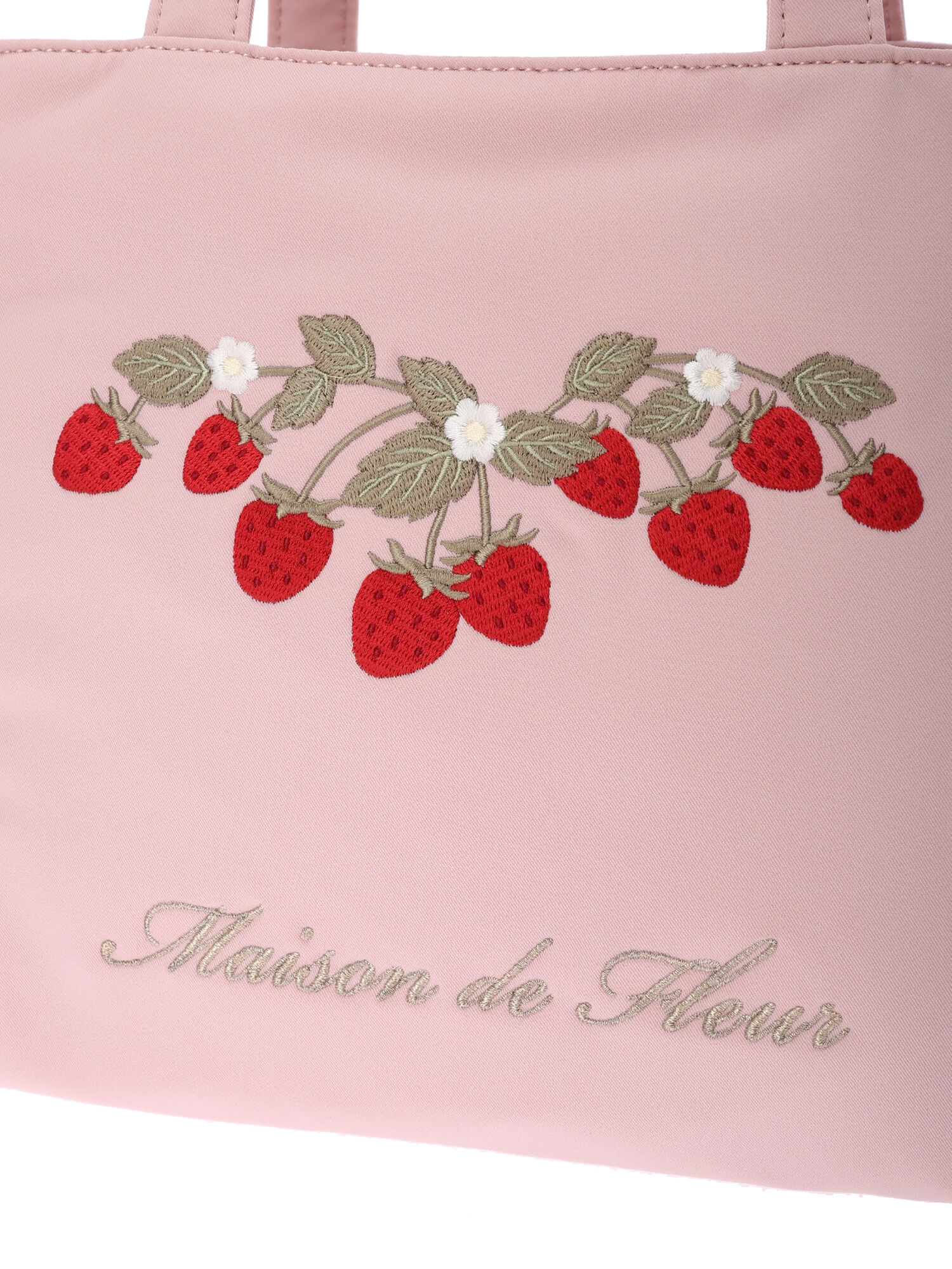 いちご刺繍サイドポケットトートバッグ（ピンク） / Maison de FLEUR 