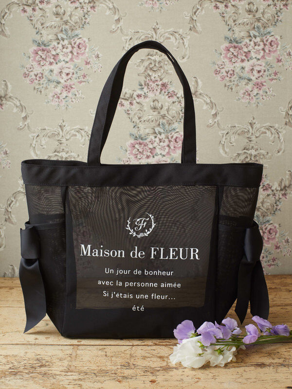 ロゴプリントメッシュMトートバッグ（ブラック） / Maison de FLEUR