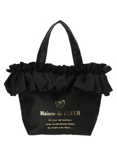 ギャザーフリルSトートバッグ（ブラック/ピンク） / Maison de FLEUR 
