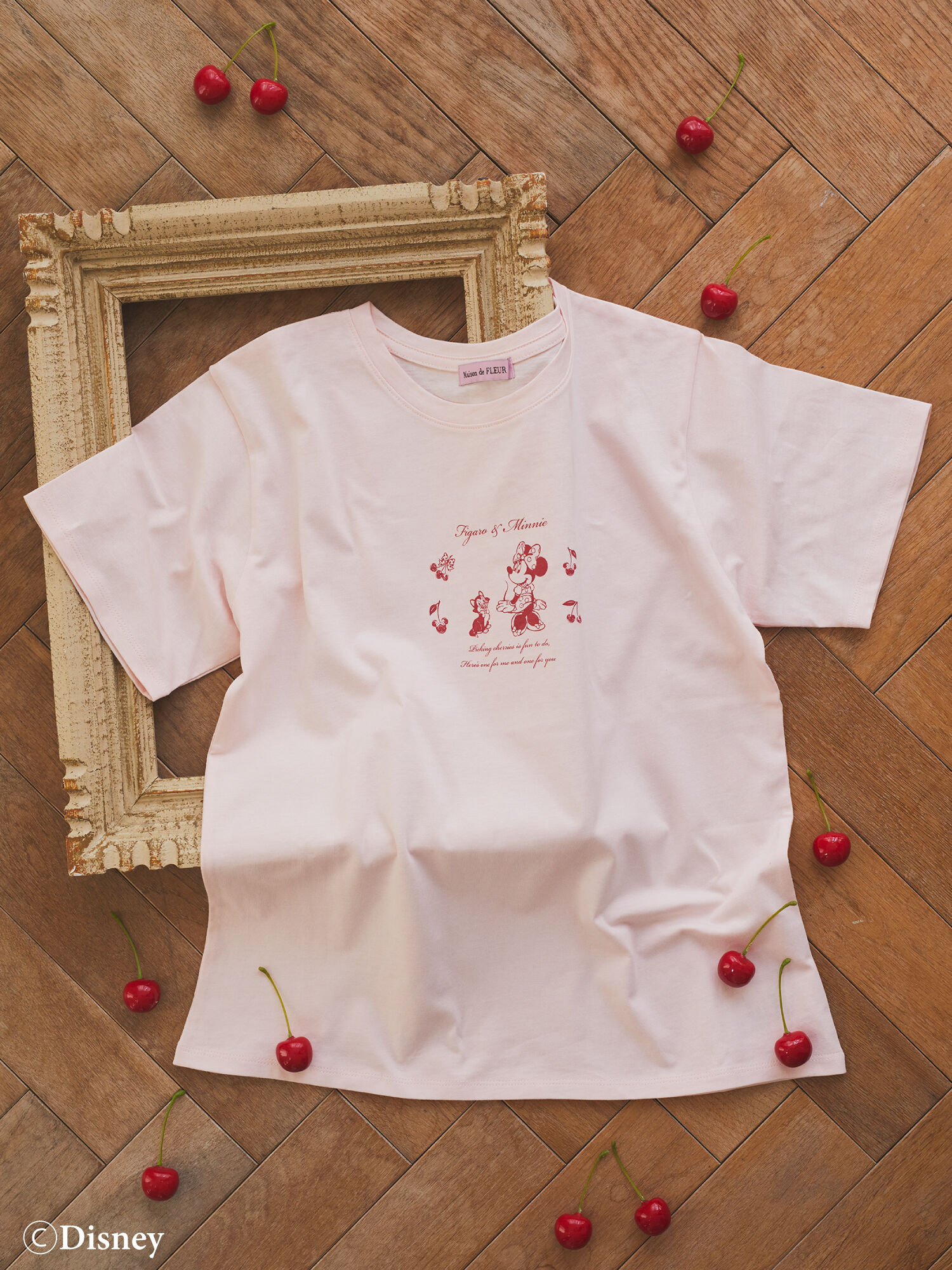 Minnie&Figaro/Tシャツ（ホワイト/ピンク） / Maison de FLEUR