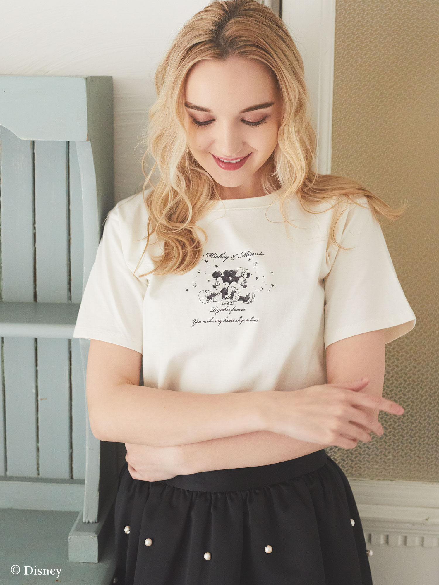 Mickey&Minnie/Tシャツ（ホワイト/ピンク） / Maison de FLEUR