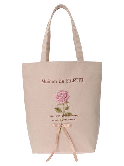 ローズ刺繍トートバッグ（アイボリー/ベージュ/スモーキーグリーン） / Maison de FLEUR（メゾンドフルール）のレディースバッグ