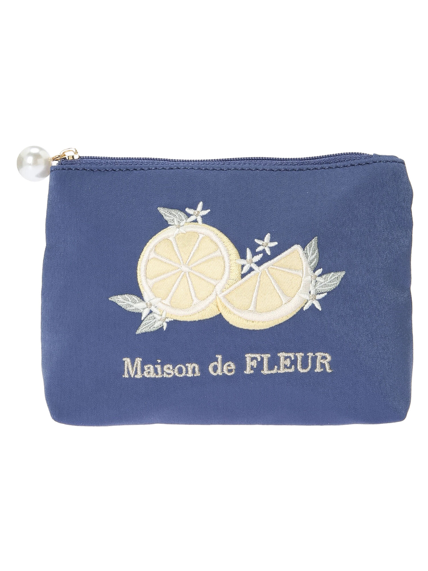 レモン刺繍ポーチ（サックスブルー/ブルー） / Maison de FLEUR