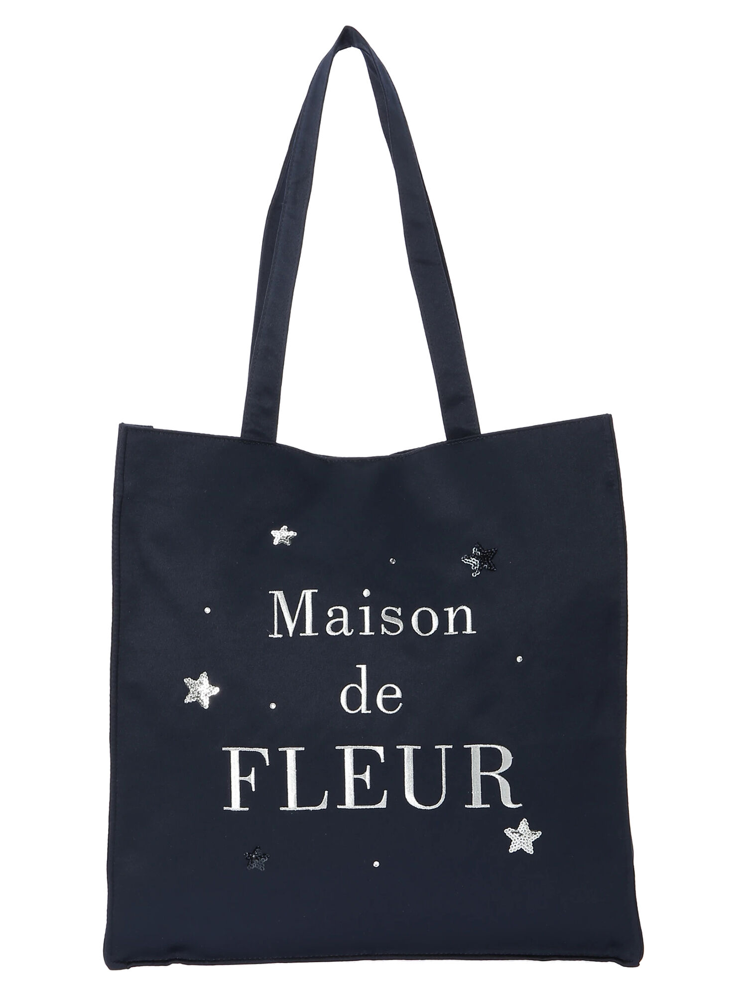 スター刺繍サテンスクエアトートバッグ（ネイビー） / Maison de FLEUR 