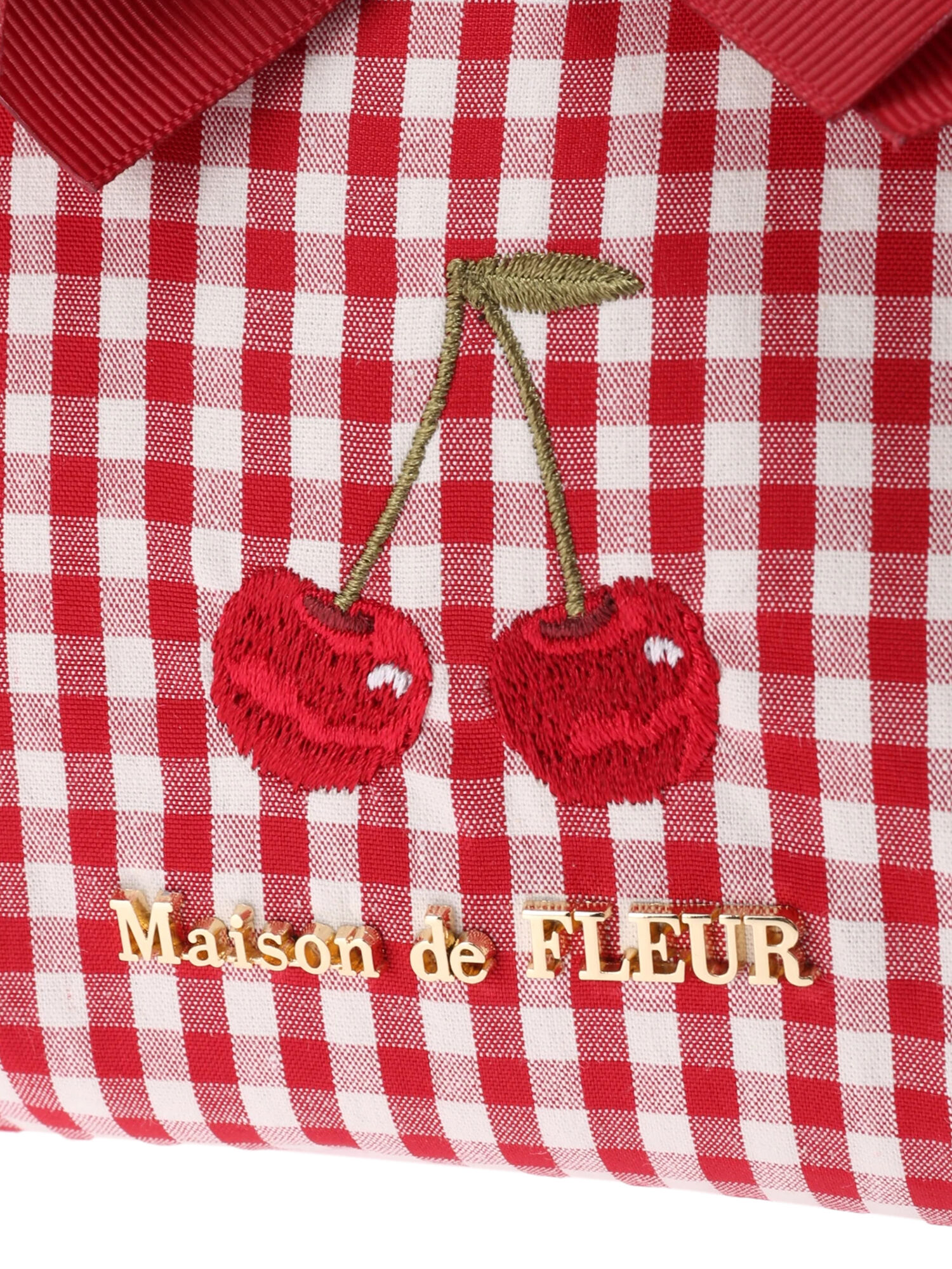 新品 Maison de FLEUR チェリー刺繍 ギンガムリボントートバッグ
