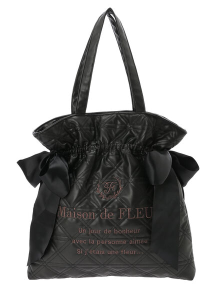 Maison de FLEUR(メゾンドフルール) |キルティングダブルリボントートバッグ(ブラック)